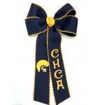 Cottage Hill Christian (Navy) / Yellow Gold Pico Stitch Bow w/ Tails - 5 Inch